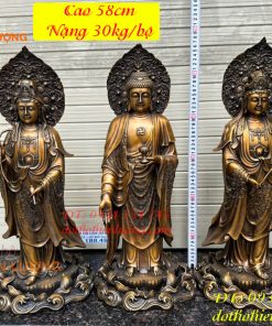 Bộ Tây Phương Tam Thánh Phật Đứng Bằng Đồng Hun Cao 58cm Và 80cm
