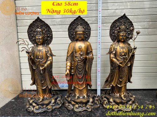 Bộ Tây Phương Tam Thánh Phật Đứng Bằng Đồng Hun Cao 58cm Và 80cm