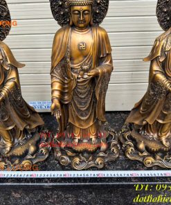 Bộ Tây Phương Tam Thánh Phật Đứng Bằng Đồng Hun Cao 58cm Và 80cm