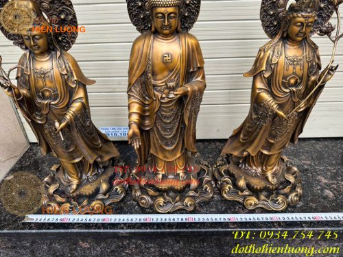 Bộ Tây Phương Tam Thánh Phật Đứng Bằng Đồng Hun Cao 58cm Và 80cm