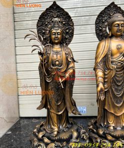 Bộ Tây Phương Tam Thánh Phật Đứng Bằng Đồng Hun Cao 58cm Và 80cm