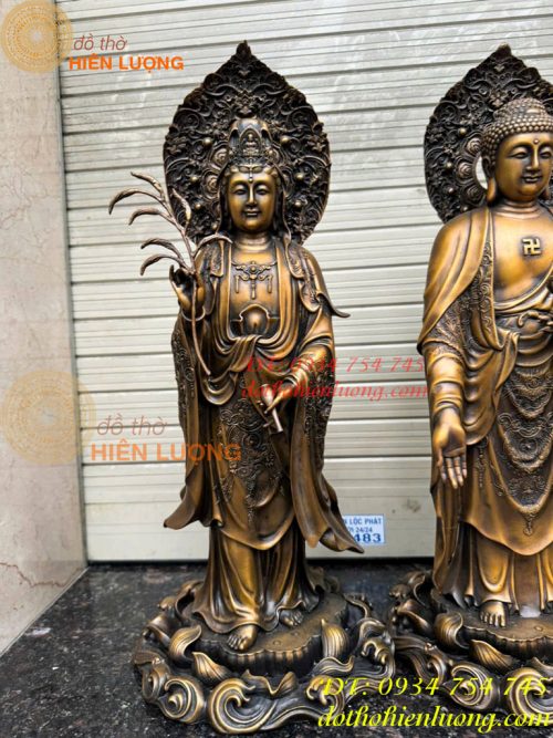 Bộ Tây Phương Tam Thánh Phật Đứng Bằng Đồng Hun Cao 58cm Và 80cm