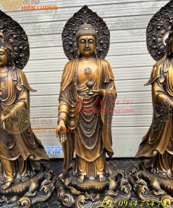 Bộ Tây Phương Tam Thánh Phật Đứng Bằng Đồng Hun Cao 58cm Và 80cm