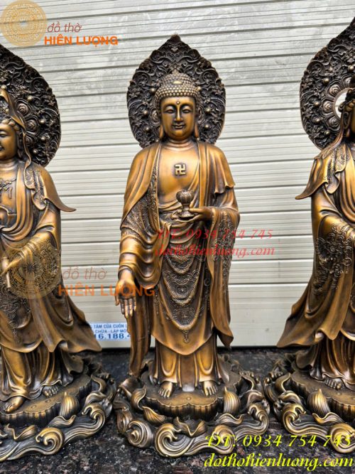 Bộ Tây Phương Tam Thánh Phật Đứng Bằng Đồng Hun Cao 58cm Và 80cm