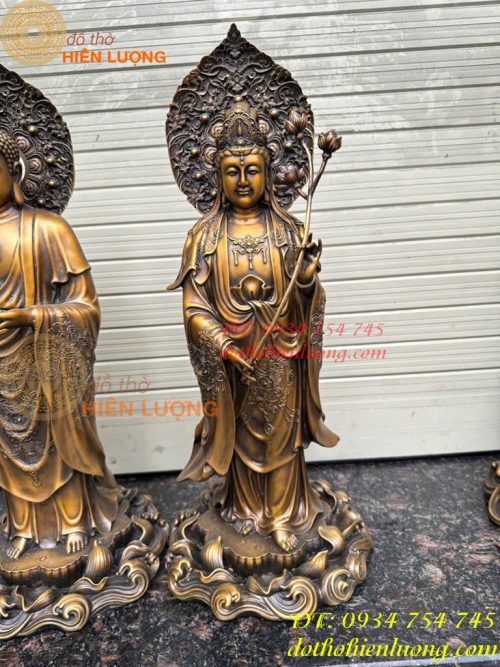 Bộ Tây Phương Tam Thánh Phật Đứng Bằng Đồng Hun