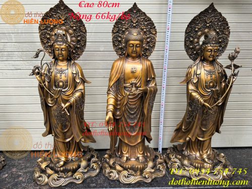 Bộ Tây Phương Tam Thánh Phật Đứng Bằng Đồng Hun