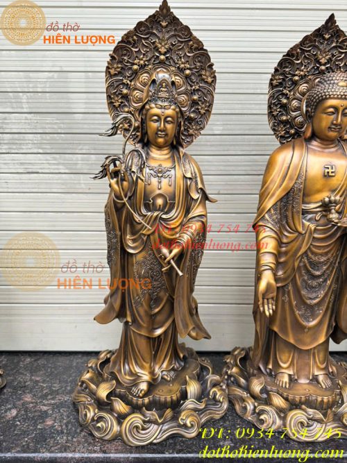 Bộ Tây Phương Tam Thánh Phật Đứng Bằng Đồng Hun