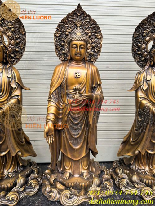 Bộ Tây Phương Tam Thánh Phật Đứng Bằng Đồng Hun