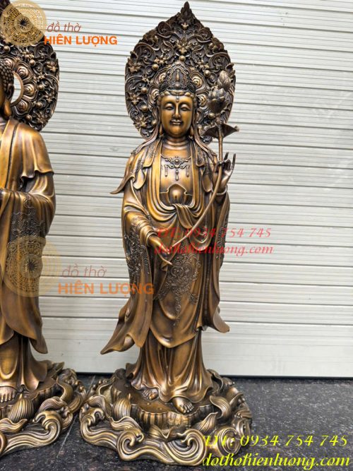 Bộ Tây Phương Tam Thánh Phật Đứng Bằng Đồng Hun