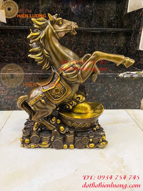 Tượng Ngựa Mã Đáo Tài Lộc Bằng Đồng Hun Cao 42cm