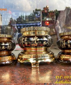 Bát Hương Chữ Phật Bằng Đồng Đen Bóng