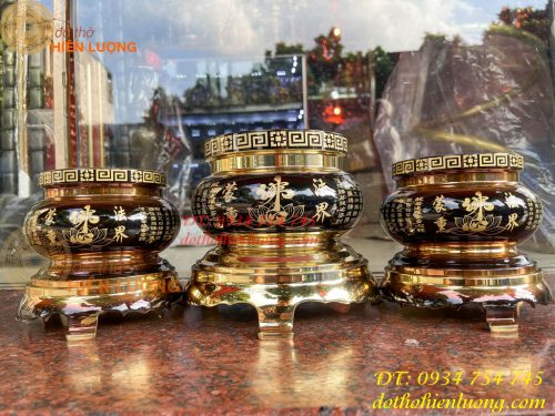 Bát Hương Chữ Phật Bằng Đồng Đen Bóng