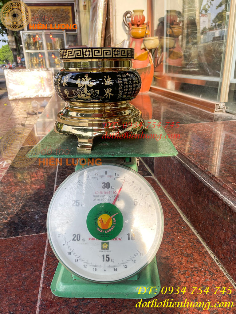 Bát Hương Chữ Phật Bằng Đồng Đen Bóng