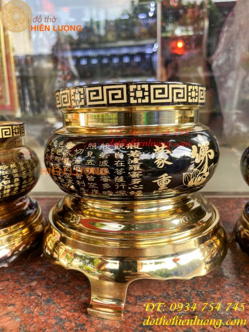 Bát Hương Chữ Phật Bằng Đồng Đen Bóng