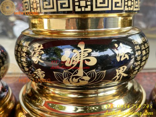 Bát Hương Chữ Phật Bằng Đồng Đen Bóng