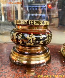 Bát Hương Chữ Phật Bằng Đồng Đen Bóng