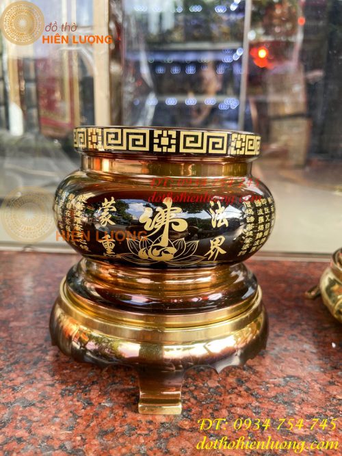 Bát Hương Chữ Phật Bằng Đồng Đen Bóng