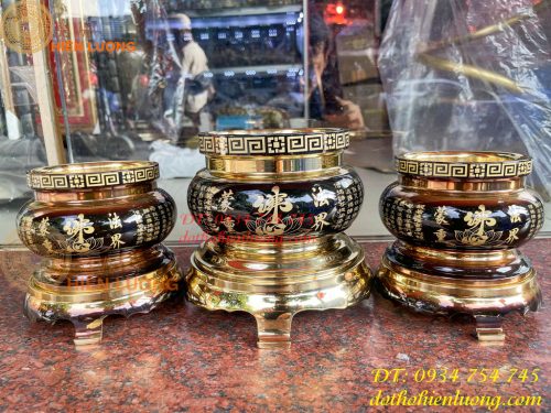 Bát Hương Chữ Phật Bằng Đồng Đen Bóng