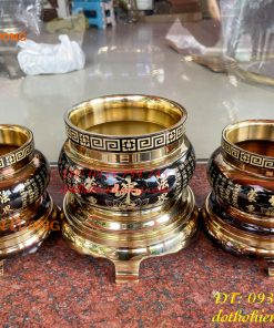 Bát Hương Chữ Phật Bằng Đồng Đen Bóng