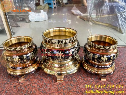 Bát Hương Chữ Phật Bằng Đồng Đen Bóng