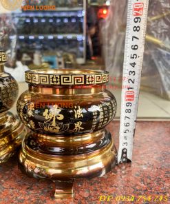 Bát Hương Chữ Phật Bằng Đồng Đen Bóng