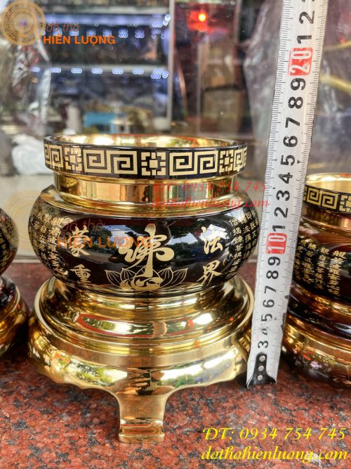 Bát Hương Chữ Phật Bằng Đồng Đen Bóng