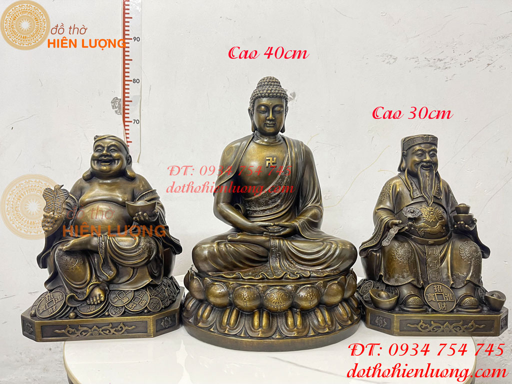 Tượng Phật Adida Cao 40cm Bằng Đồng Hun Ngồi Đài Sen