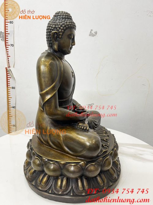 Tượng Phật Adida Cao 40cm Bằng Đồng Hun Ngồi Đài Sen