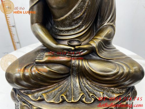 Tượng Phật Adida Cao 40cm Bằng Đồng Hun Ngồi Đài Sen