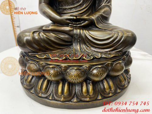 Tượng Phật Adida Cao 40cm Bằng Đồng Hun Ngồi Đài Sen