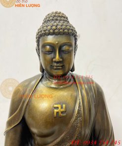 Tượng Phật Adida Cao 40cm Bằng Đồng Hun Ngồi Đài Sen