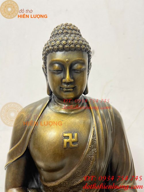 Tượng Phật Adida Cao 40cm Bằng Đồng Hun Ngồi Đài Sen