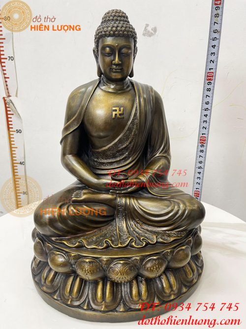 Tượng Phật Adida Cao 40cm Bằng Đồng Hun Ngồi Đài Sen