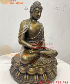 Tượng Phật Adida Cao 40cm Bằng Đồng Hun Ngồi Đài Sen