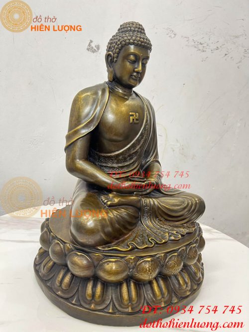 Tượng Phật Adida Cao 40cm Bằng Đồng Hun Ngồi Đài Sen
