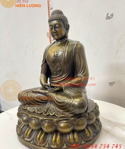Tượng Phật Adida Cao 40cm Bằng Đồng Hun Ngồi Đài Sen