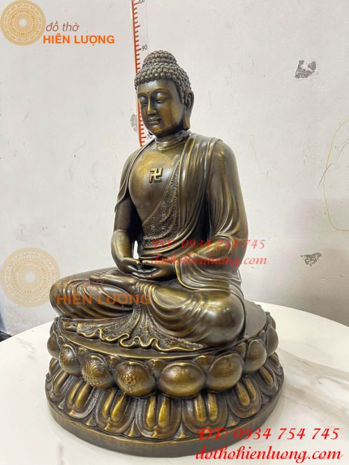 Tượng Phật Adida Cao 40cm Bằng Đồng Hun Ngồi Đài Sen