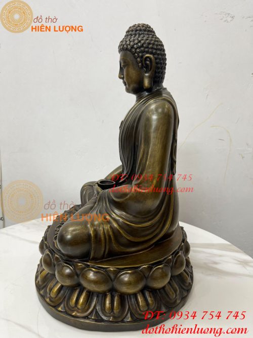 Tượng Phật Adida Cao 40cm Bằng Đồng Hun Ngồi Đài Sen