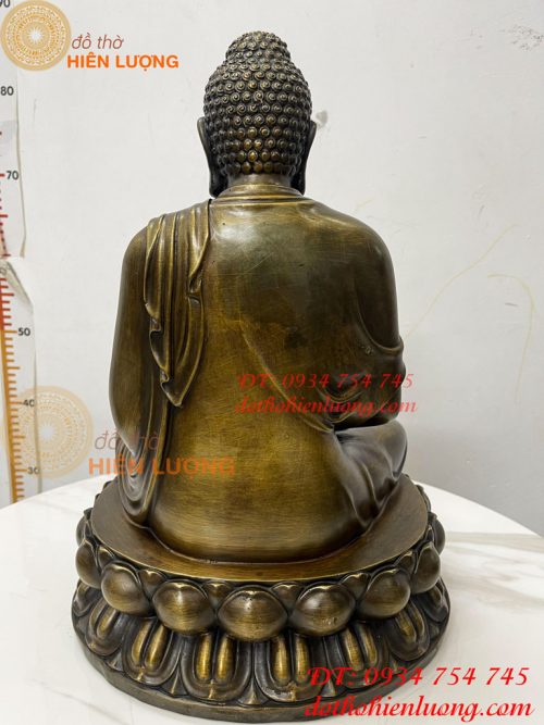 Tượng Phật Adida Cao 40cm Bằng Đồng Hun Ngồi Đài Sen