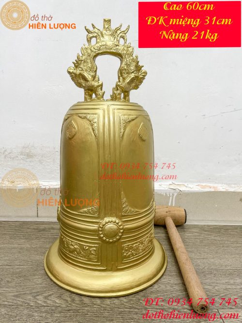 Chuông đúc treo bằng đồng vàng cao 60cm Cao Cấp