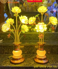 Đôi Đèn Led Hoa Sen 5 Bông Cao 65cm Đế Lưu Ly
