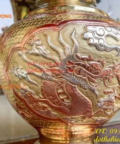 Đôi lục bình cát tút 100 thổi dáng củ tỏi mạ tam khí hoa văn tứ linh, Phúc Lộc