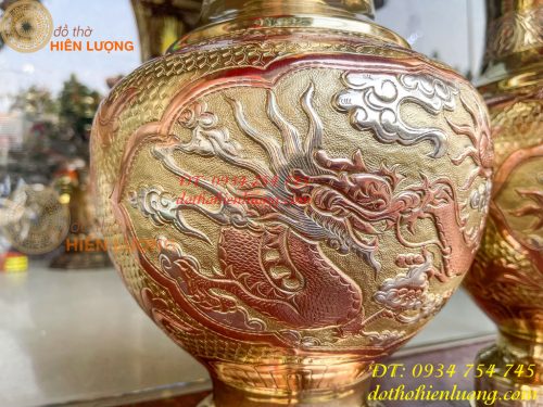 Đôi lục bình cát tút 100 thổi dáng củ tỏi mạ tam khí hoa văn tứ linh, Phúc Lộc