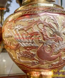 Đôi lục bình cát tút 100 thổi dáng củ tỏi mạ tam khí hoa văn tứ linh, Phúc Lộc