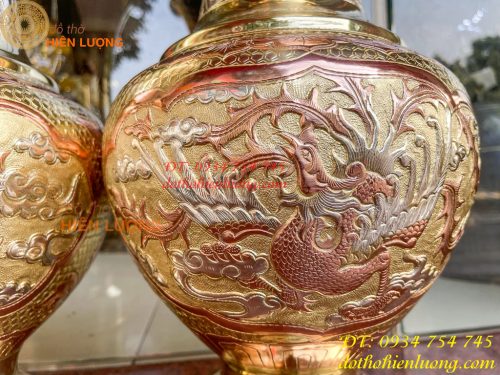 Đôi lục bình cát tút 100 thổi dáng củ tỏi mạ tam khí hoa văn tứ linh, Phúc Lộc