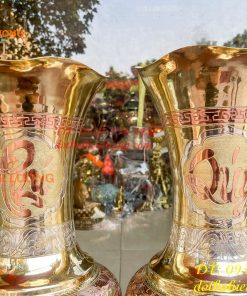 Đôi lục bình cát tút 100 thổi dáng củ tỏi mạ tam khí hoa văn tứ linh, Phúc Lộc