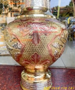 Đôi lục bình cát tút 100 thổi dáng củ tỏi mạ tam khí hoa văn tứ linh, Phúc Lộc