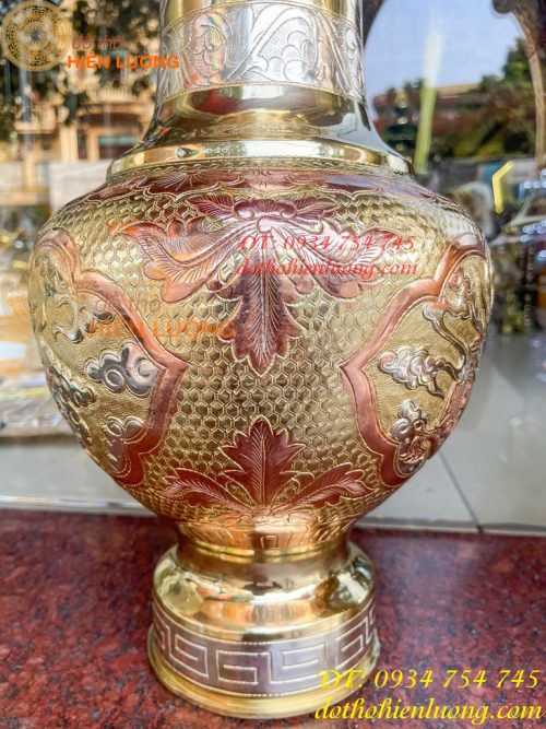 Đôi lục bình cát tút 100 thổi dáng củ tỏi mạ tam khí hoa văn tứ linh, Phúc Lộc