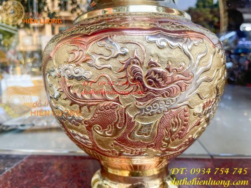 Đôi lục bình cát tút 100 thổi dáng củ tỏi mạ tam khí hoa văn tứ linh, Phúc Lộc