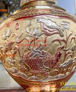 Đôi lục bình cát tút 100 thổi dáng củ tỏi mạ tam khí hoa văn tứ linh, Phúc Lộc